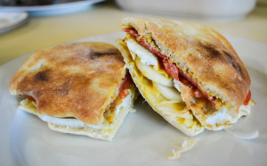 Fried Egg and Bacon Naan Sandwich